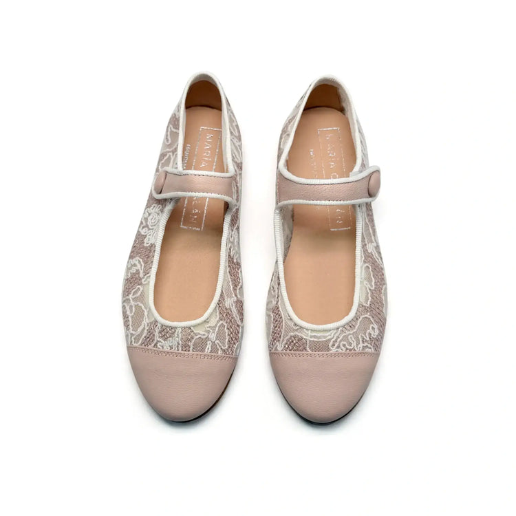 Mauve lace mary jane shoes handmade in spain fast shipping