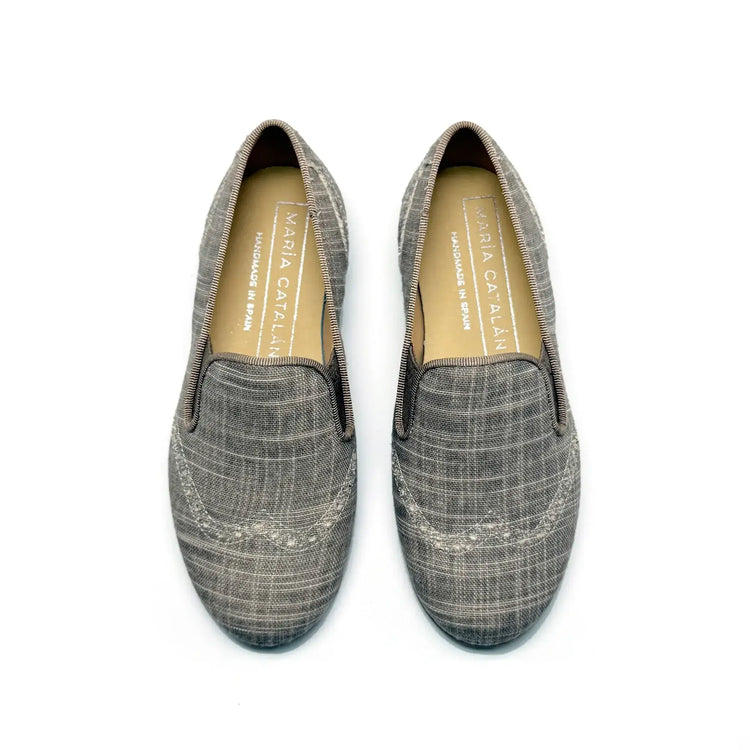 Maria catalan taupe denim wingtip smoking shoe fast shipping