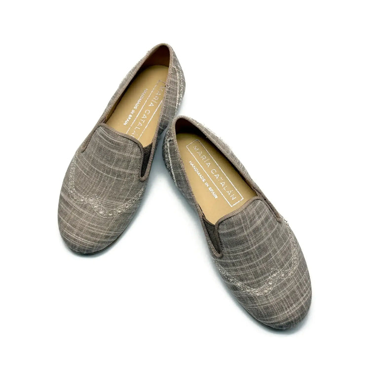 Maria catalan taupe denim wingtip smoking shoe fast shipping