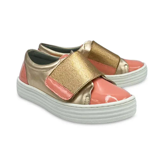 Maria catlan peach patent gold velcro sneaker 405909 - girls