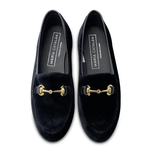 Maria catlan smokin black velvet chain slip on - girls