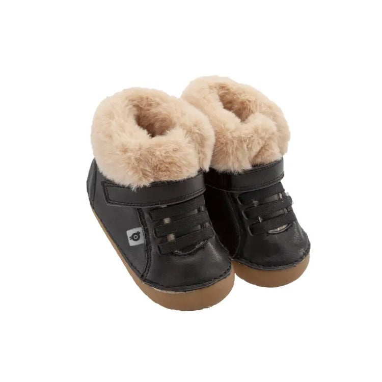 Oldsoles Black Fur Velcro Hi Top Sneaker - BABY GIRL