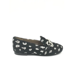 Papanatas black silver dalmatian pony hair slip on loafer 6474p - girls