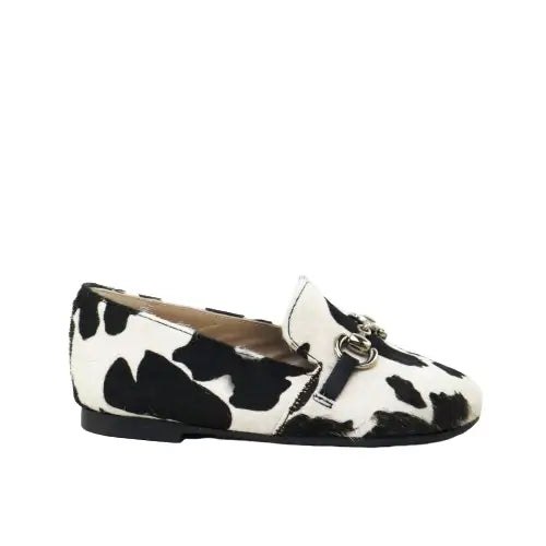 Papanatas black and white cow print pony hair chain slip on 6474p - girls