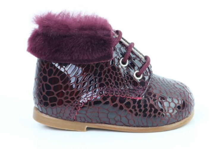 papanatas-crocodile-print-bordeaux-fur-lace-bootie-baby-girl