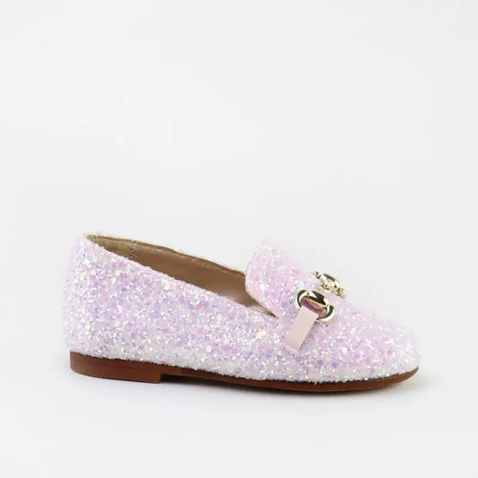 Papanatas pink glitter chain slip on loafer 6474aa - girls
