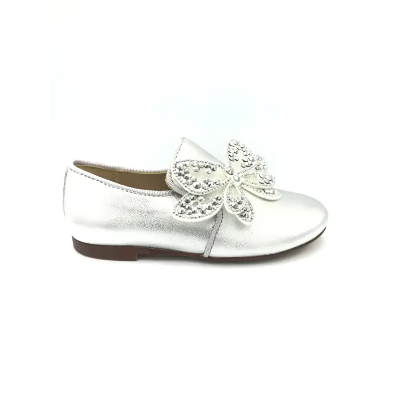 Papanatas silver butterfly slip on loafer 6957aa - girls