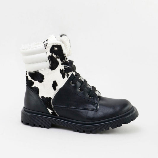 papanatas-white-black-leather-cow-print-pony-hair-bootie-girls