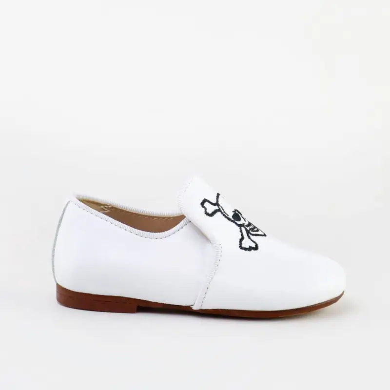 Papanatas white leather black skull smoking slip on loafer 6957aa - girls