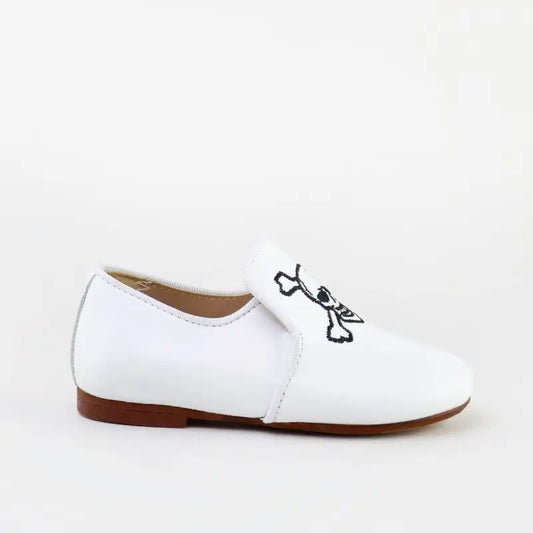 Papanatas white leather black skull smoking slip on loafer 6957aa - girls