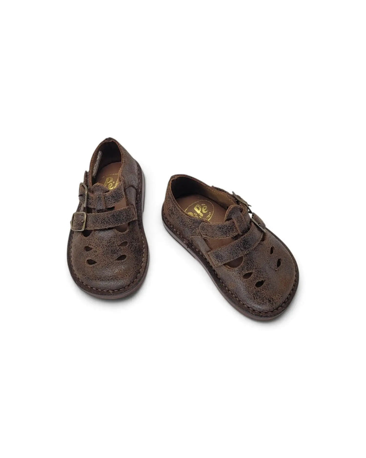 Pepe’ dark brown vintage double t-bar | kids 206 fast shipping