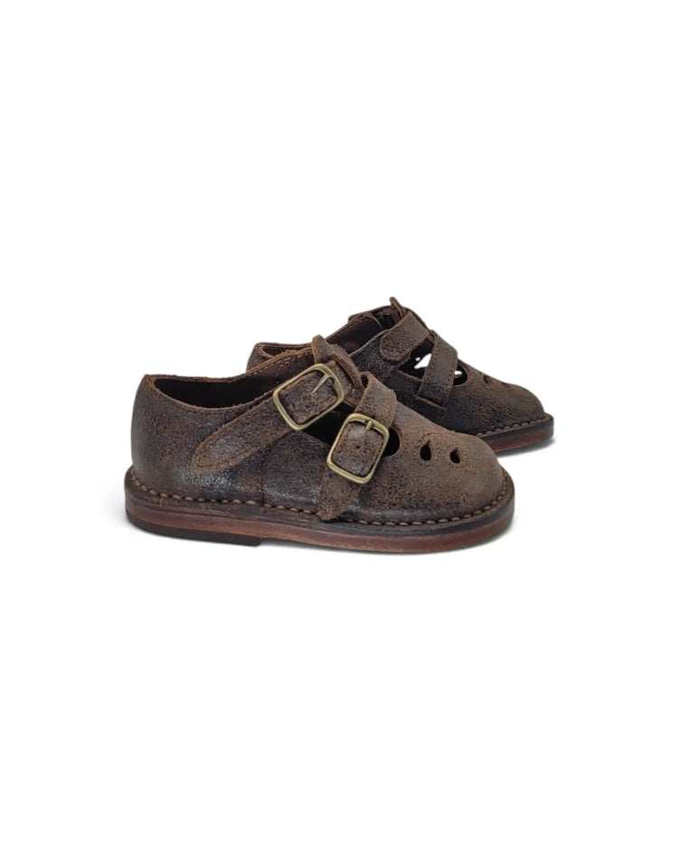 Pepe’ dark brown vintage double t-bar | kids 206 fast shipping