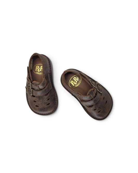 Pepe’ dark brown vintage double t-bar | kids 206 fast shipping