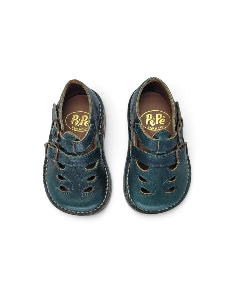 Pepe’ deep green teal double strap t-bar | 2063 fast shipping