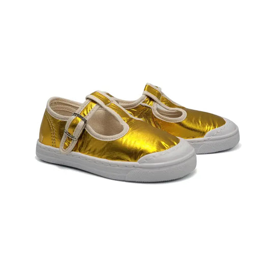 Pepe’ gold metal t strap sneaker shoe 079 - t-strap
