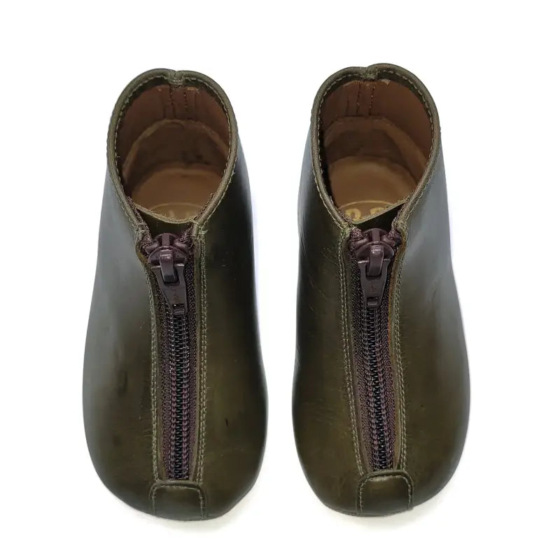 Pepe` green moss leather front zipper bootie 225 green moss - first walker bootie