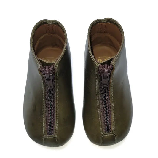 Pepe` green moss leather front zipper bootie 225 green moss - first walker bootie