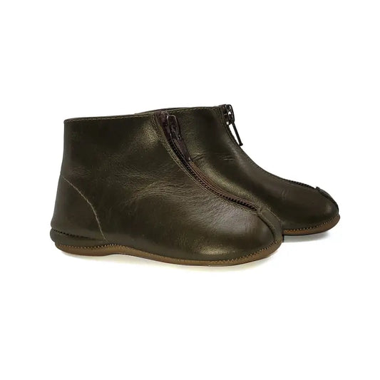 Pepe` green moss leather front zipper bootie 225 green moss - first walker bootie