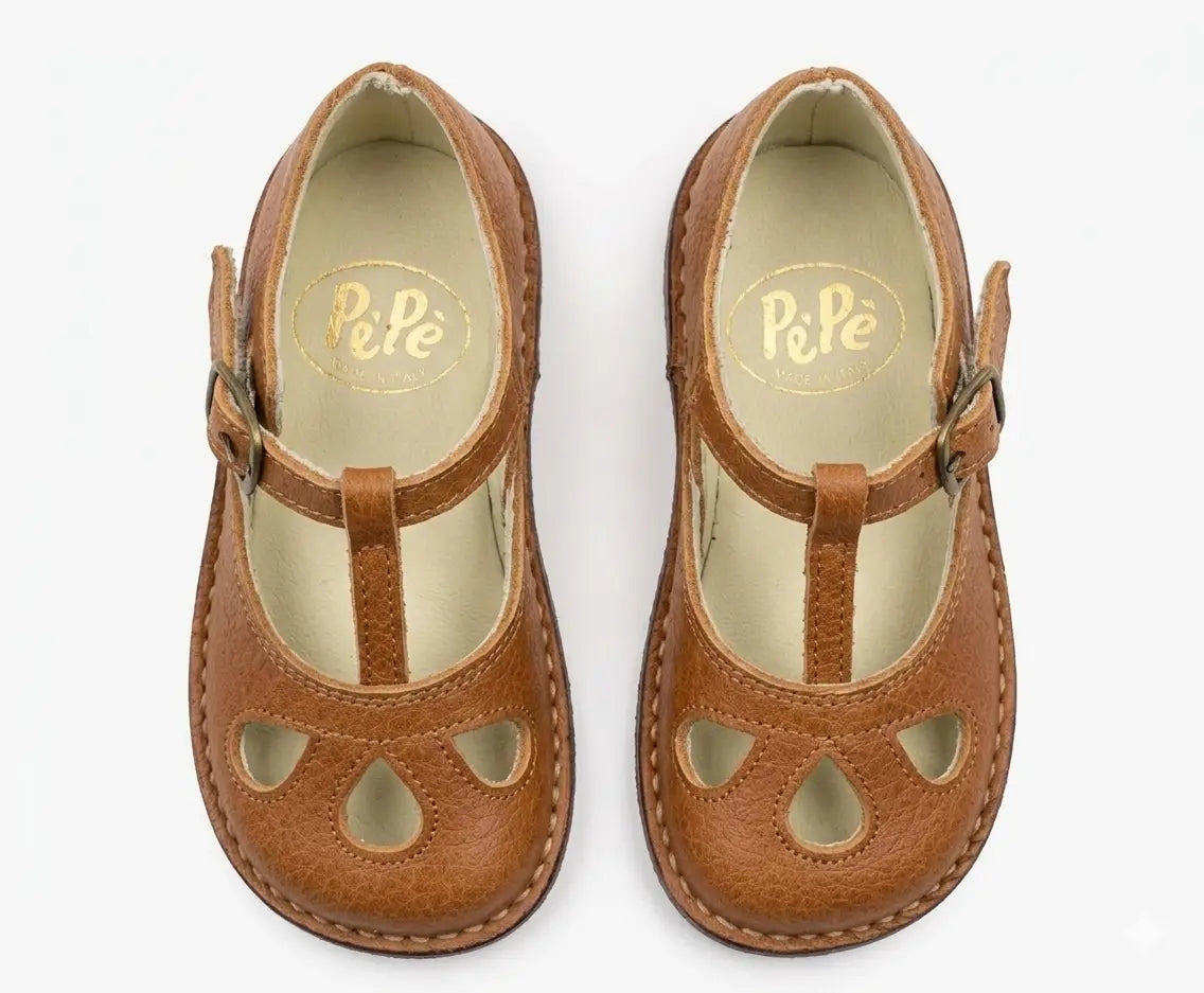 Pepe lucy brown leather t-strap shoes italy fast shipping