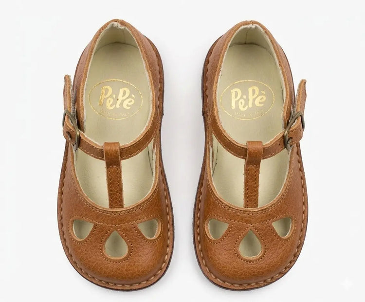 Pepe lucy brown leather t-strap shoes italy fast shipping