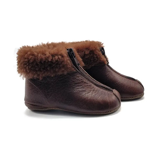 Pepe` mad oak fur trim front zipper bootie 225 - first walker bootie