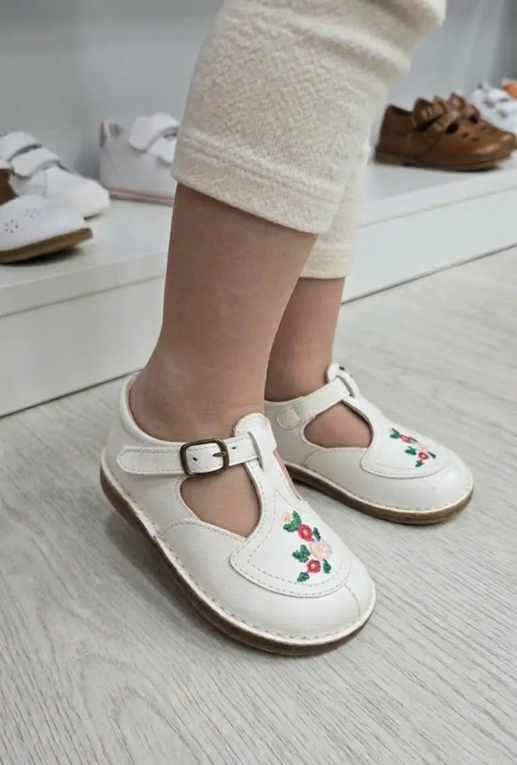 Pepe meg off white floral t-strap italian shoes fast shipping