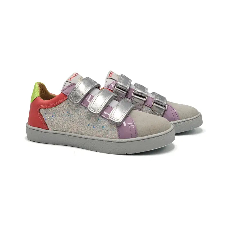 Pom D’Api Top White Glitter Velcro Sneaker - GIRLS