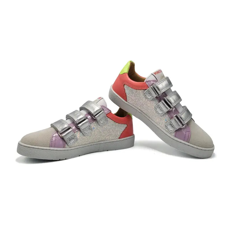 Pom D’Api Top White Glitter Velcro Sneaker - GIRLS