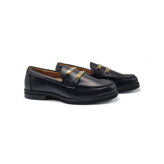 Porte black leather gold slip on loafer 6364 - girls