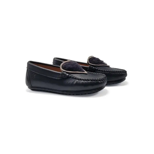 Porte black leather shearling heart slip on loafer 6275 - loafers girls