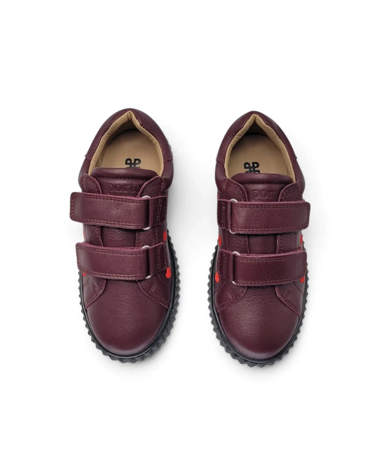 Porte burgundy red hearts velcro sneaker 22307 | kids fast shipping