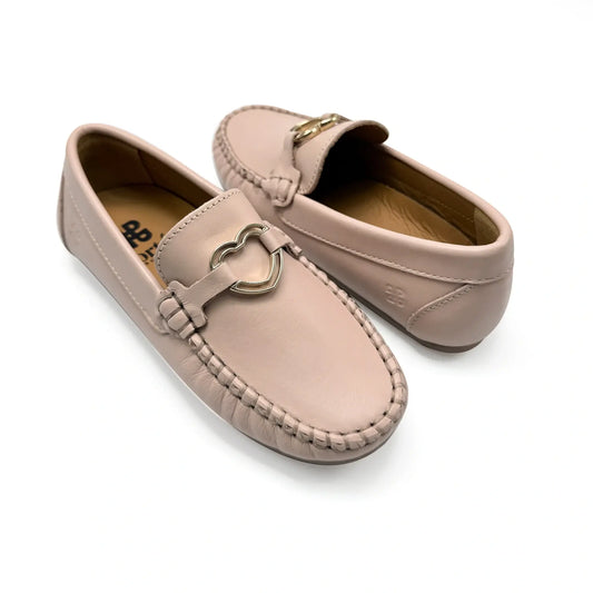 Nude pink heart loafer premium leather shoes fast shipping