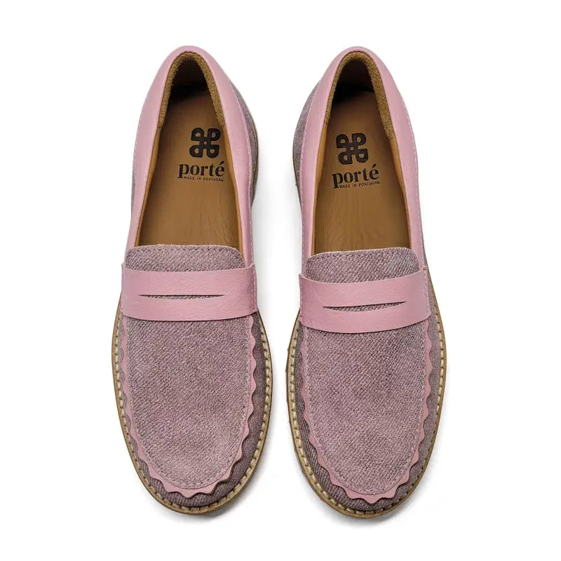 Pink Denim Chunky Loafers for Kids Rubber Sole | Laced Shoe Pink Denim Chunky Loafers for Kids Rubber Sole | Laced Shoe
