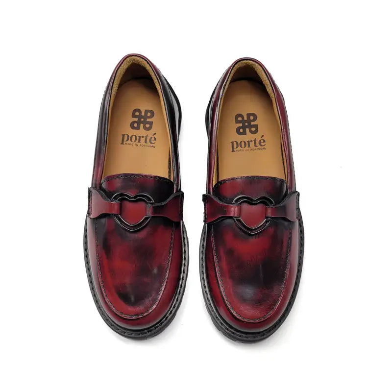 Porte vintage burgundy hi shine heart chunky loafer 6317 - girls