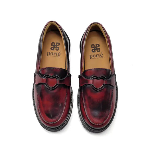 Porte vintage burgundy hi shine heart chunky loafer 6317 - girls