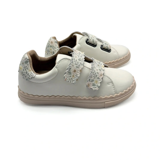 white floral velcro sneaker
