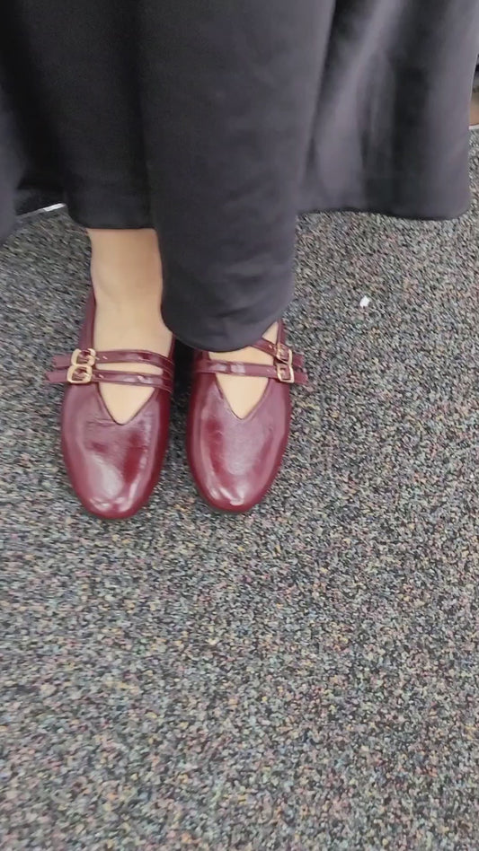 1936 Burgundy Oil Double Strap Mary Jane