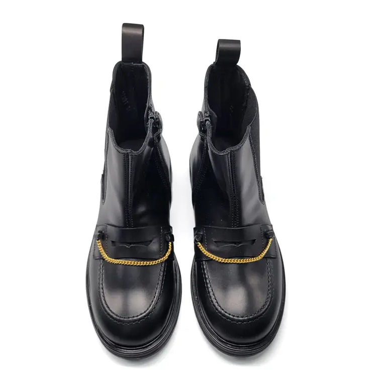Rondinella black leather penny chain bootie 12097 - bootie