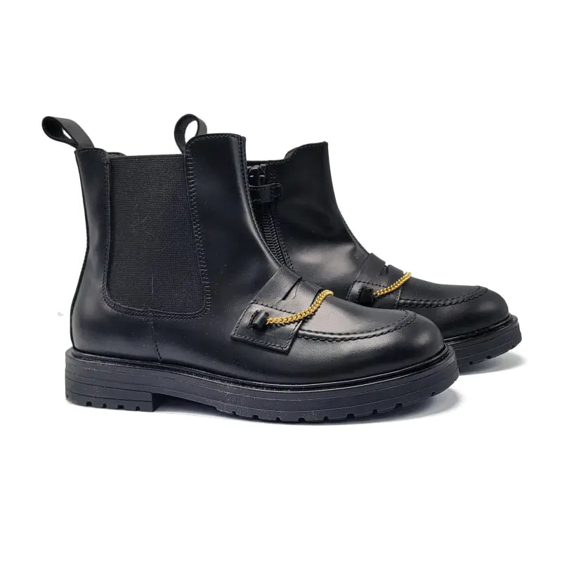 Rondinella black leather penny chain bootie 12097 - bootie