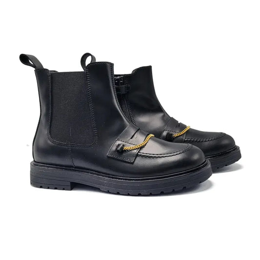 Rondinella black leather penny chain bootie 12097 - bootie