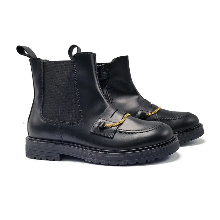 Rondinella black leather penny chain bootie 12097 - bootie