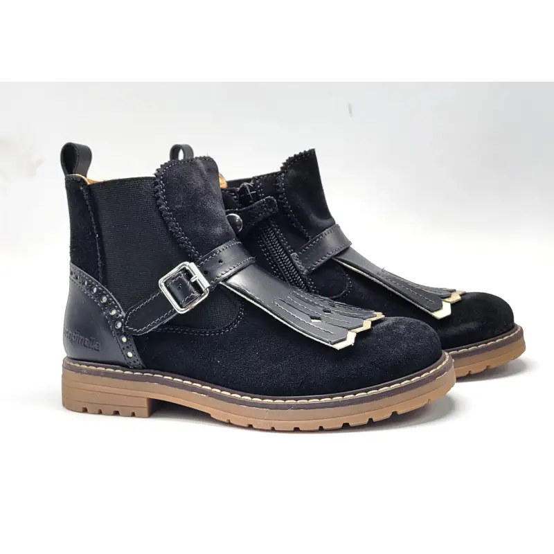 Rondinella black suede leather fringe bootie 12294 bootie