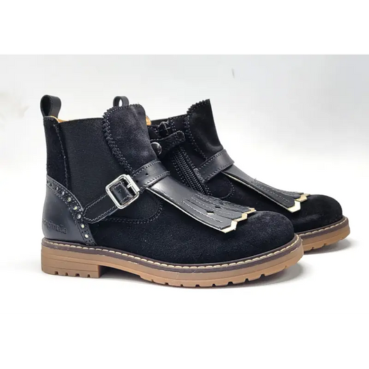 Rondinella black suede leather fringe bootie 12294 bootie