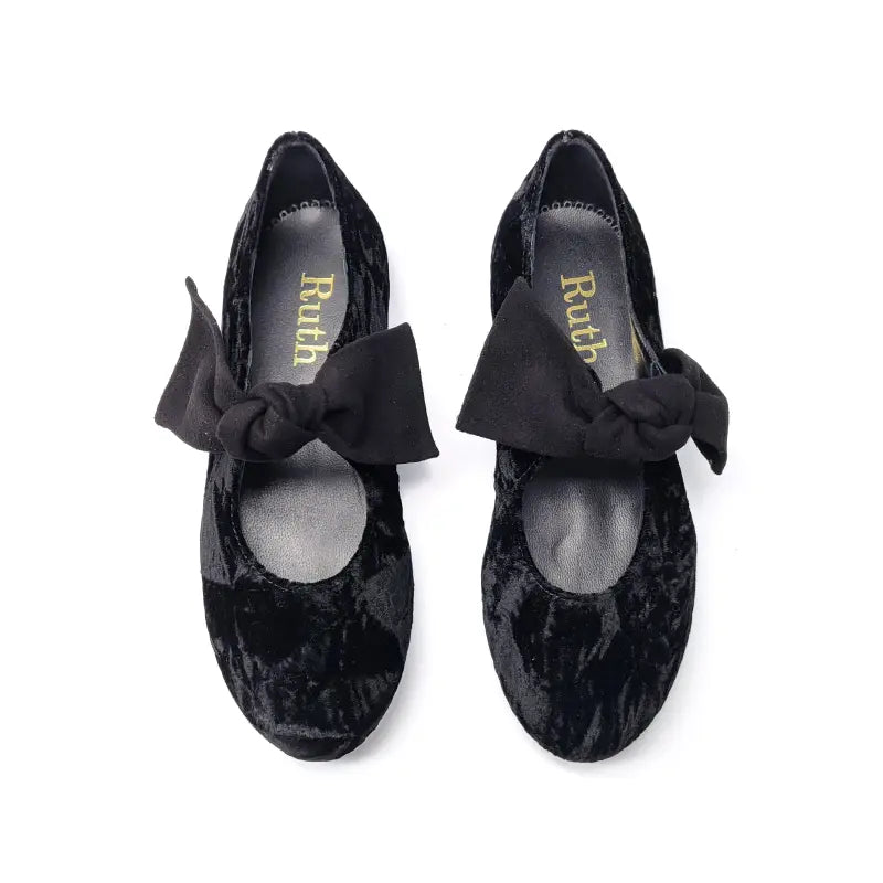 Ruth secret black crushed velvet bow mary jane 3304 - girls