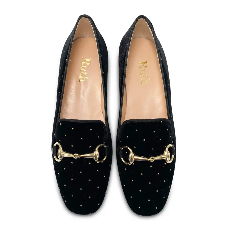 Ruth secret black velvet gold studded chain slip on 2604 - girls