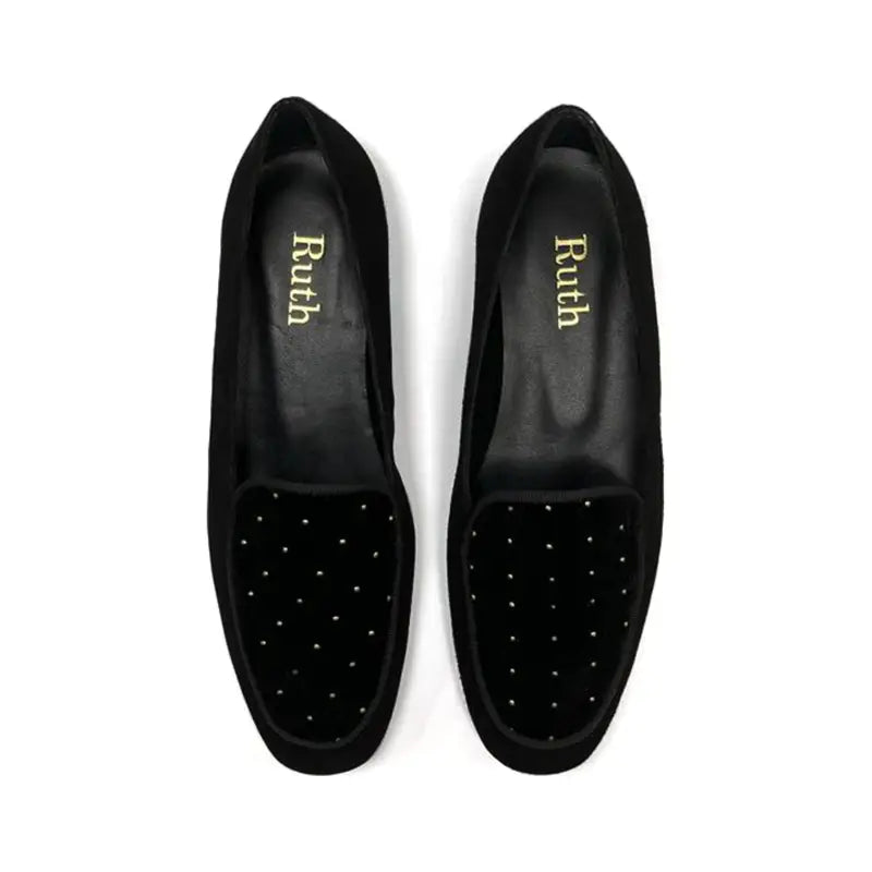 Ruth secret black velvet stud slip on 3704 - girls