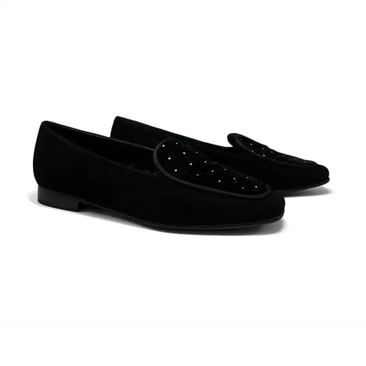 Ruth secret black velvet stud slip on 3704 - girls