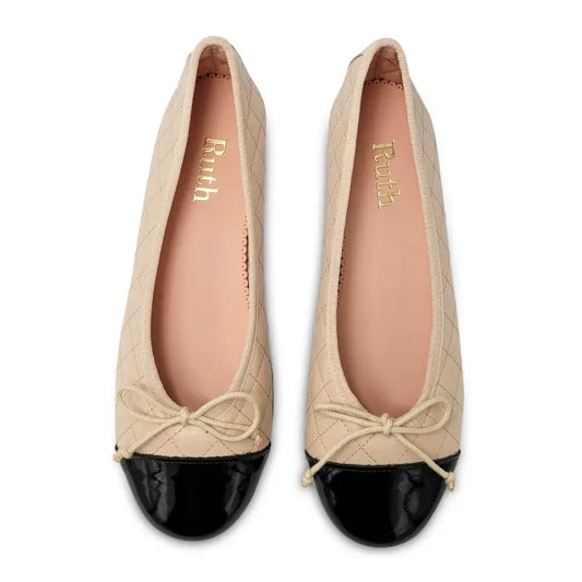 Ruth secret nude quilt black patent toe cap ballet slip on 2479 - girls