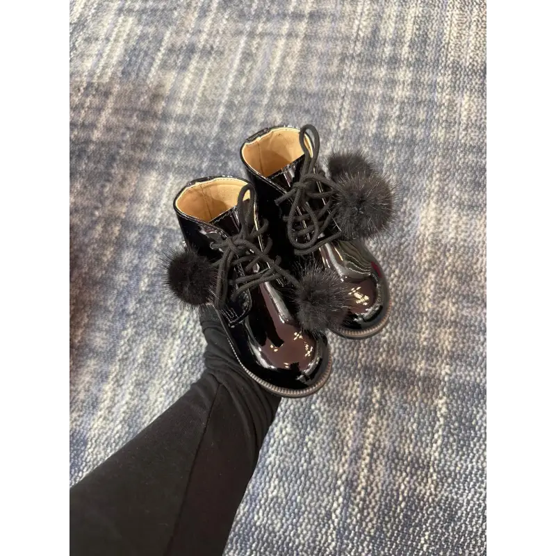 Shoozim black patent lace baby bootie 087 first walker