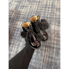 Shoozim black patent lace baby bootie 087 first walker